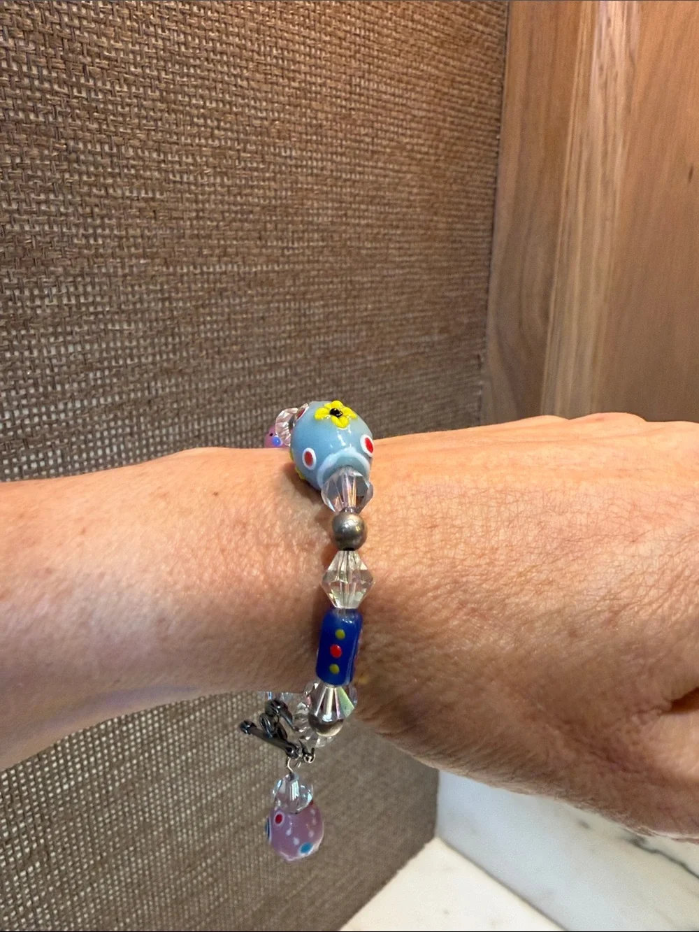 Colorful Glass Bead Bracelet with “evil eye” Charm